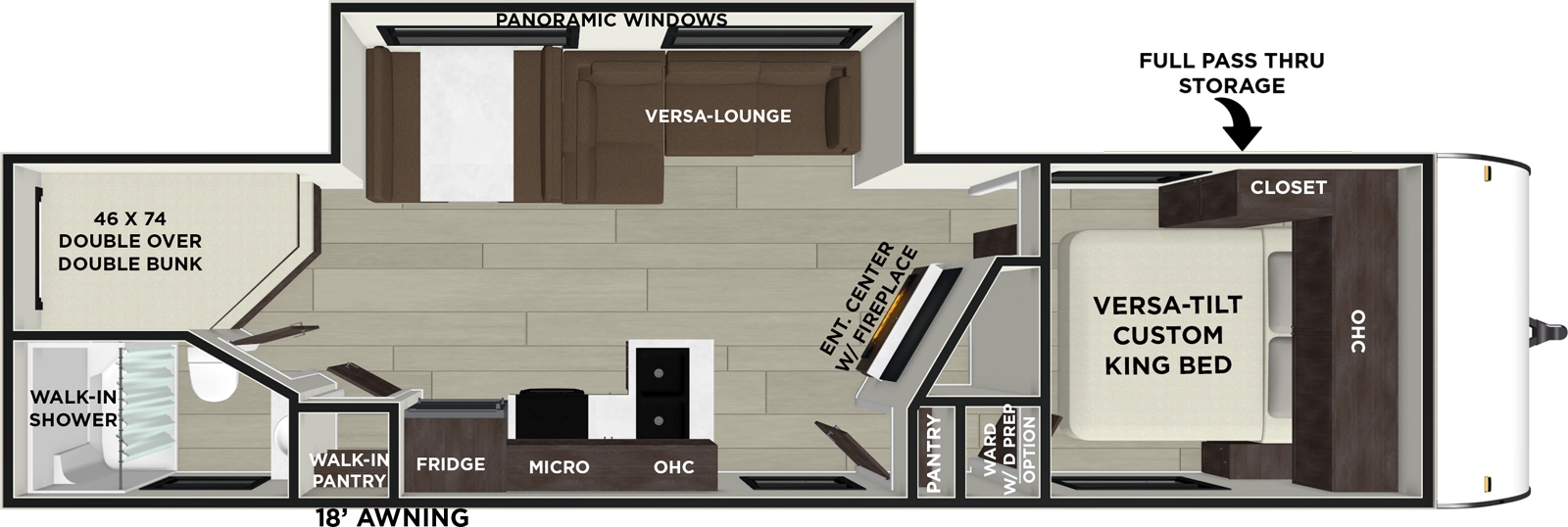 The Wildwood 26DBUD has two entries and one slide out. Exterior features include: metal or fiberglass exterior, 18' awning and outside kitchen. Interiors features include: bunk beds and front bedroom.